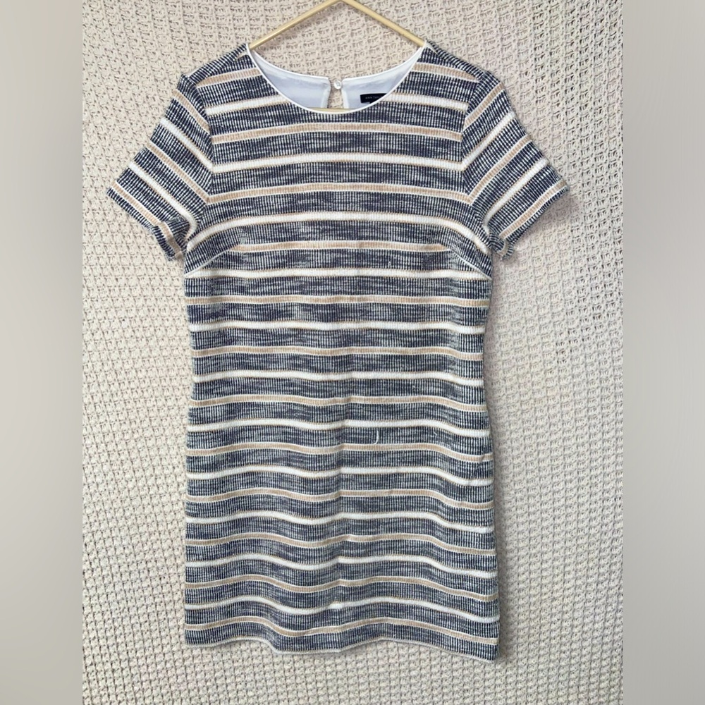 Ann Taylor Sweater Striped Tan White Grey Knee Length Dress